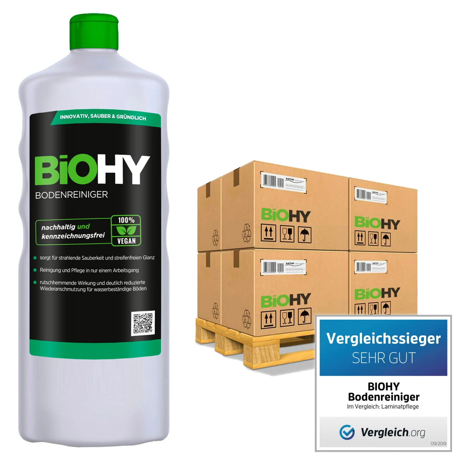 BiOHY Bodenreiniger (480x1l Flasche) | Konzentrat Für Alle Reinigungsgeräte Und Alle Hartböden | Angenehmer Geruch Und Streifenfreie Reinigung