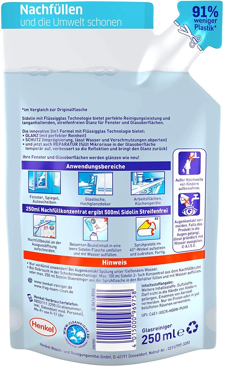 Sidolin Cristal Glasreiniger Glas Reiniger Fensterreiniger 250ml Nachfüller 6 Sidolin Cristal Glasreiniger Glas Reiniger Fensterreiniger 250ml Nachfüller – Bild 6