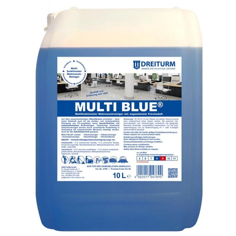 Dreiturm Multi Blue Mit Angenehmem Frischeduft Multifunktionaler Mehrzweck-Reiniger 1 L Flasche 2 Dreiturm Multi Blue Mit Angenehmem Frischeduft Multifunktionaler Mehrzweck-Reiniger 1 L Flasche – Bild 2